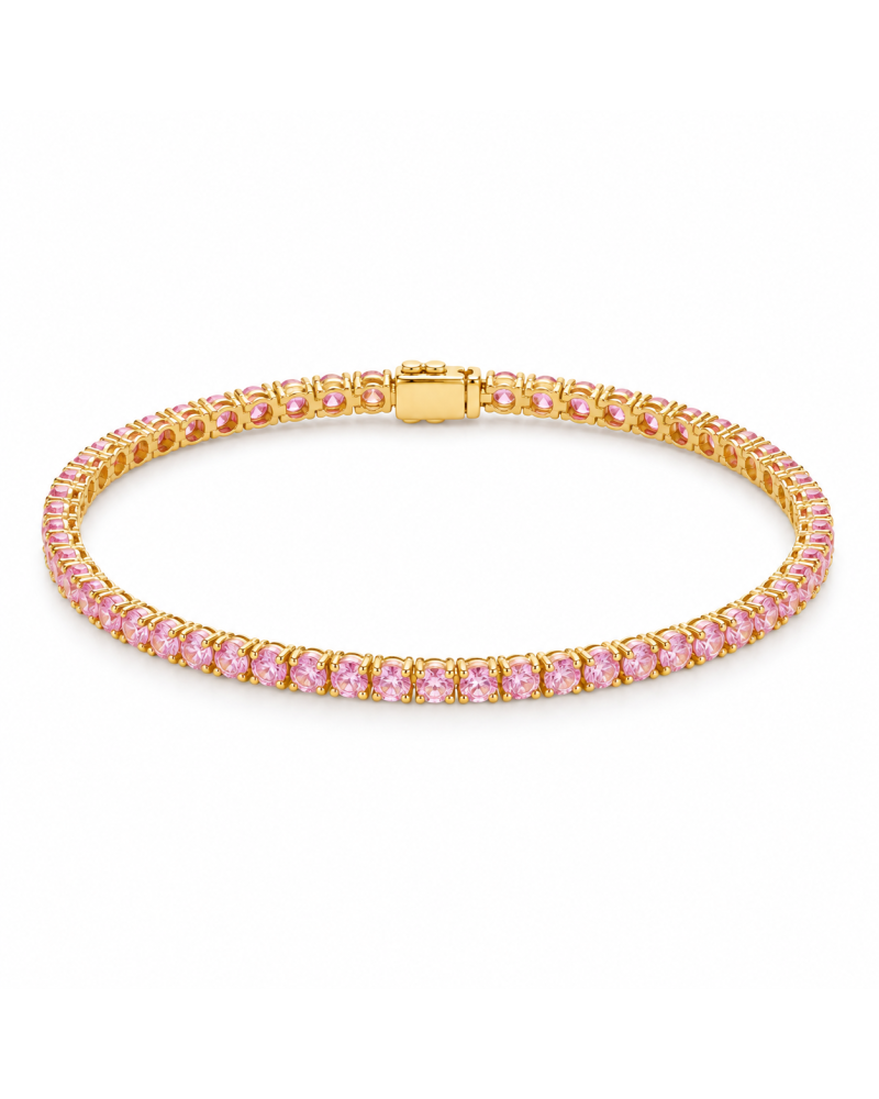 Bracelet Rivière rose sur fond blanc — maquette IA