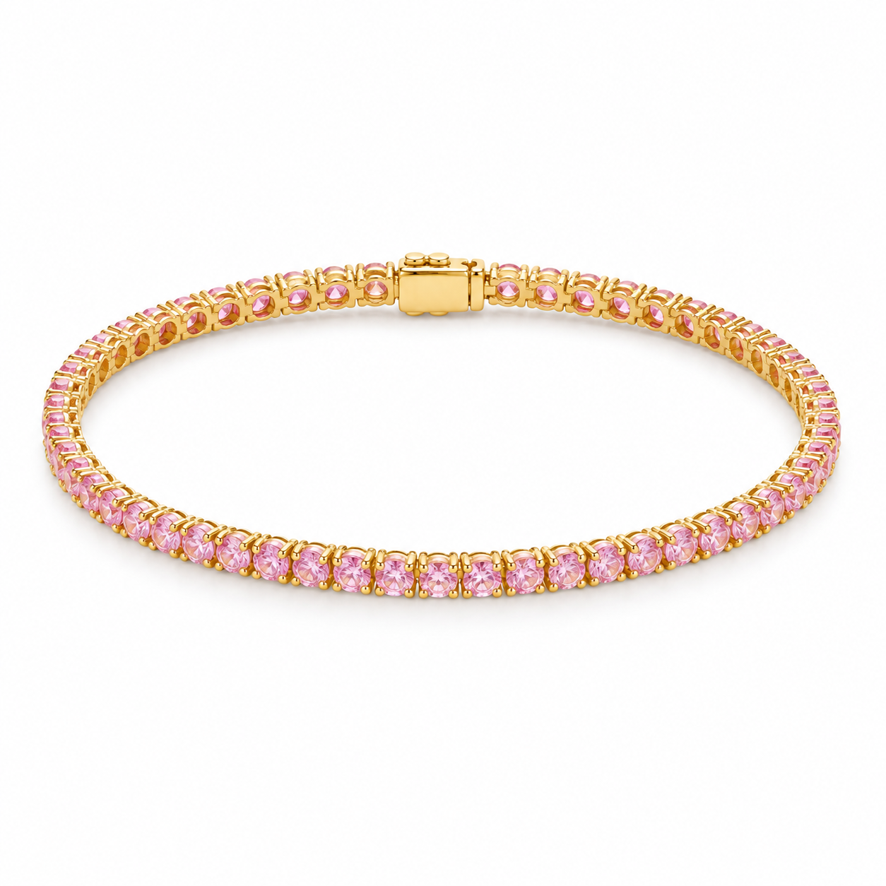 Bracelet Rivière rose sur fond blanc — maquette IA